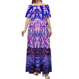 Top monospalla a maniche corte con motivo tribale samoano polinesiano Tie-Dye con abito <span class=keywords><strong>plissettato</strong></span> in poliestere a maglia larga - Product Image 2