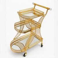 Chariot de service d'hôtel de luxe à trois niveaux pour thé, vin, nourriture et boissons, adapté aux bars, restaurants, mariages, pliable et portable
