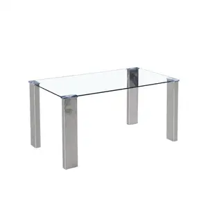 Wholesale Modern Commercial Kitchen Furniture Glass Top Metal Legs Dining Room Table