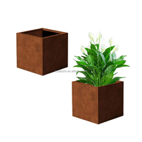Jardinière extérieure en métal durable avec décoration de jardin de forme carrée au design moderne de style rustique pour la plantation