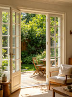 Porte battante extérieure de luxe en aluminium français avec verre trempé pour balcon, patio, villa, maison