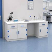 Mesa de Trabajo Profesional para Laboratorio Hospitalario SCEELAB, Resistente a Ácidos y Bases, Fabricada en PP, con Armarios y Cajones