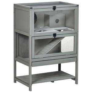 Gabbia <span class=keywords><strong>in</strong></span> Legno per Criceti con Ripiano Portaoggetti, Vassoio Scorrevole, Rampa a Dondolo, Ruota per Esercizio, Casetta per Piccoli Animali 35.5"H - Product Image 2