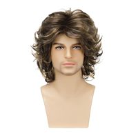 Perruque en cheveux synthétiques de haute qualité, perruque homme noire, cheveux longs bouclés et volumineux en fibres chimiques