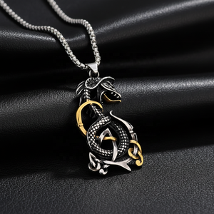 Collier pendentif hache viking vintage plaqué, en acier inoxydable, motif animal, nœud celtique, mythologie nordique, bijoux unisexe, cadeau, breloques, jade - Product Image 1