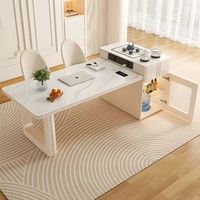 Table îlot extensible en pierre frittée style crème, table de thé et de repas intégrée de luxe léger pour petit bureau à domicile
