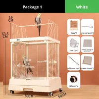 Cage à oiseaux à vue dégagée, volière moyenne pour débutants, cage blanche avec plateau supérieur ouvrant et support roulant, cage à oiseaux en plexiglas.