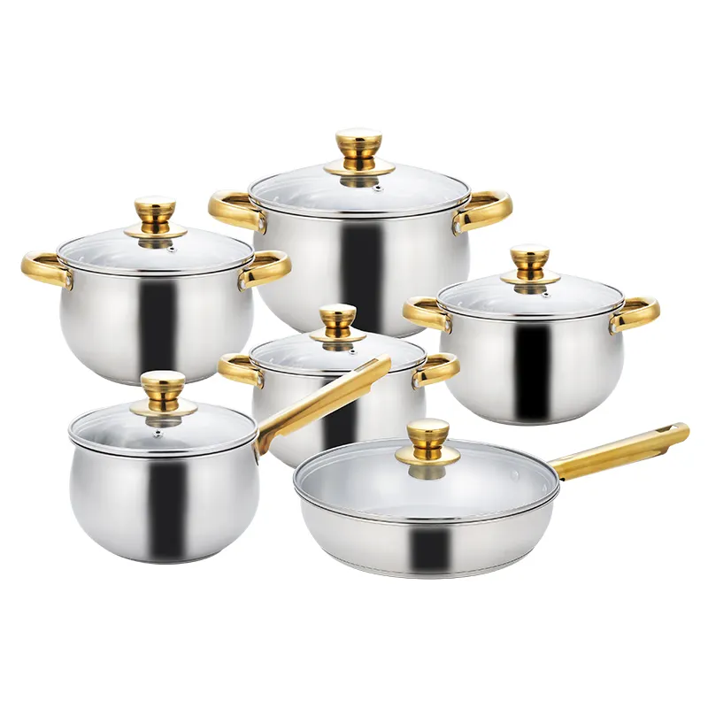 Hot Sale Customized 12Pcs Stainless Steel Cooking Pots And Pans Cookware Set With Glass Lid