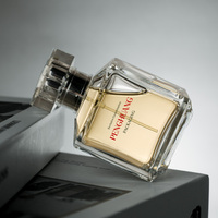 Flacons de parfum de luxe recyclables en verre transparent carré à épaule inclinée 75 ml avec pompe pulvérisatrice et sérigraphie
