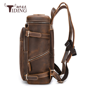 Tiding Men's Crazy Horse Leather <b>Backpack</b> 16-Inch Laptop Bag Large Capacity Travel <b>Backpack</b> Solid Color Shoulder <b>Straps</b> - Product Image 2