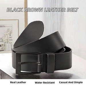 Cinturón de Cuero Vacuno Genuino para Hombre, Hebilla de Aleación, Impermeable y Duradero, Negro/Marrón - Product Image 2