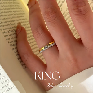 King Silver Jewelry S925 Sterling Silver Gold Plated Women's <b>Ring</b> Pave Setting Daily Wear Fashion <b>Ring</b> - Product Image 3