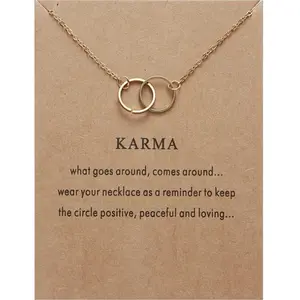 New Gold色Karma Double Circle Alloy Chocker Pendant Short Necklace