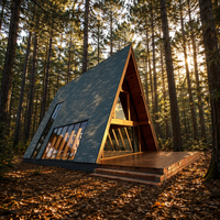 Maison mobile en forme de A, type conteneur, avec cuisine et salle de bain, pour location de vacances Airbnb en cabane triangulaire
