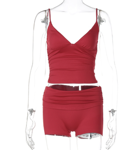 Peeqi Completo Estivo da Donna 2 Pezzi: Top Corto <span class=keywords><strong>e</strong></span> Pantaloncini Rossi Aderenti, Set Casual Estivo Due Pezzi - Product Image 6