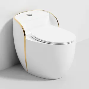 Sanitarios Inodoros Wc Gold Line Design Bathroom Ceramic One-piece Gold White Colored Toilets Bowl