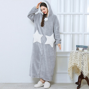 Camisón largo y grueso de lana coral para hombre, albornoz de franela para parejas, camisón perezoso con <span class=keywords><strong>cremallera</strong></span> de estrella, sherpa, Otoño/Invierno - Product Image 4