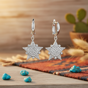 Sheriff Star With Turquoise Stone <b>Earring</b> Turkish Wholesale Handmade 925 Sterling <b>Silver</b> <b>Dangle</b> <b>Earrings</b> - Product Image 3