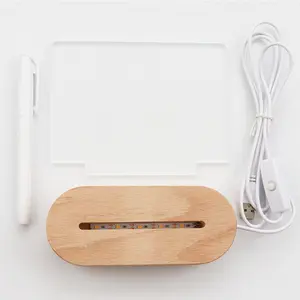 Charging Touch Control Oval 3D Acrylic Solid Wood Led Night Light Base Holder Stand 3d Led Lamp Led Light Bases For Acrylic