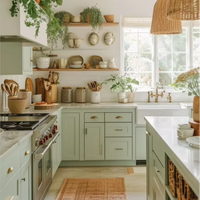 Ensemble complet de meubles de cuisine et de salle de bain au design moderne avec comptoirs, meubles de rangement, armoires de cuisine modulaires en bois massif