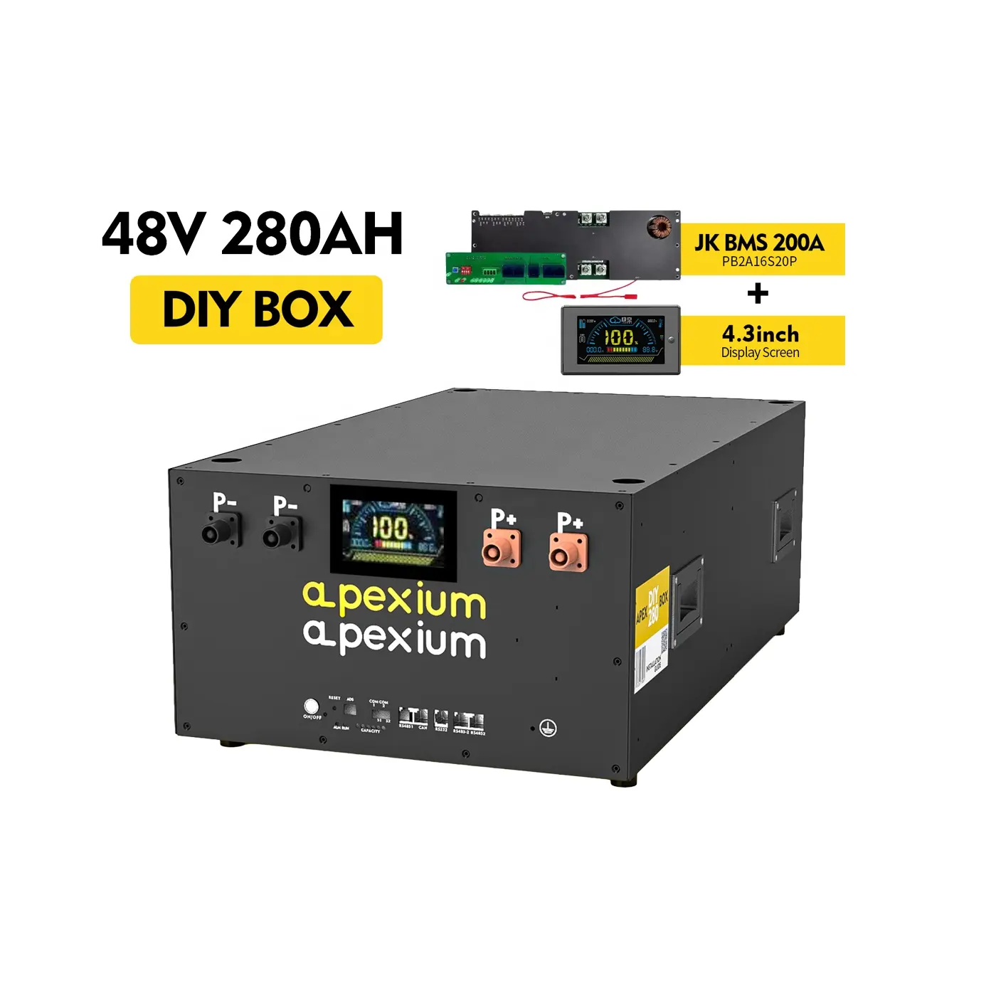 Apexium 16s Diy Kits 10kwh 15kwh Lifepo4 Battery Case With JK16S 200A BMS for 230Ah 280Ah Lifepo4 Akkus JK BMS Battery Box