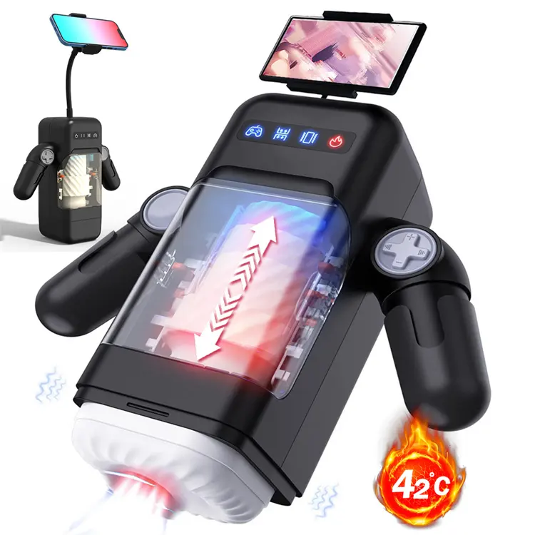 Automatischer Stoß-Heizungs-Masturbator für Männer oraler Cup Stroker echte Vagina-Saug-Sex-Maschine Vibration mit Telefonhalter