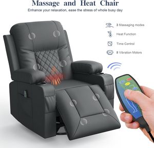 FURNIMAT Chaise <span class=keywords><strong>inclinable</strong></span> grise ergonomique moderne pour adultes Siège de canapé à bascule chauffant pivotant à 360 degrés pour vivre - Product Image 4