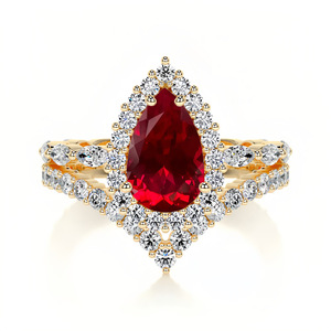 Anillo de Plata de Ley S925 con Gema de Laboratorio Corte Pera, Halo de Moissanita y Rubí de Sangre de Paloma de 1.5ct, Bañado en Oro Vermeil, para Joyería Navideña - Product Image 4