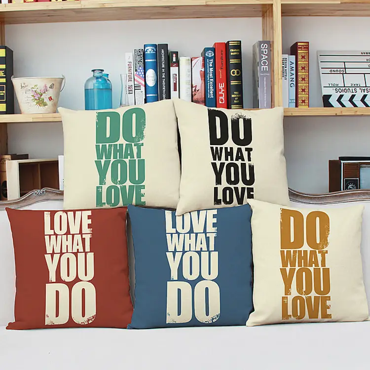 18x18 Inches Do What You Love Home Decorative Square Throw Pillow Cases Valentine Gift Cotton Linen Pillow Covers
