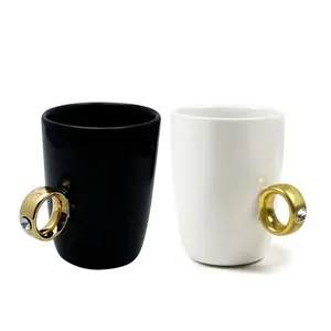 Beliebte Logo benutzer definierte Gold Ring Griff Keramik Kaffeetasse für die Hochzeit