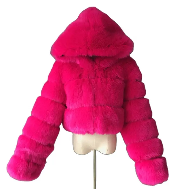 Wholesale Cropped Winter Coat Jacket Women Faux Fox Fur Coat Girls Fashion Winter Red Short Style Fake Fur Coat for Lady