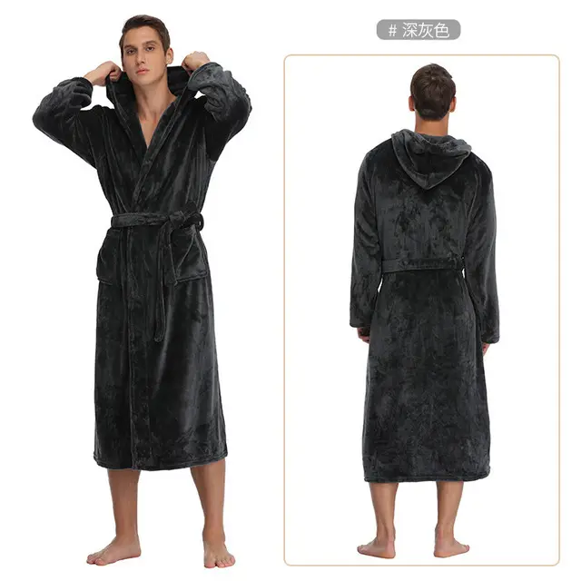 Банный халат хлопковый мужской, мягкая однотонная черная пижама из кораллового флиса, банный халат для осени и зимы, большие размеры