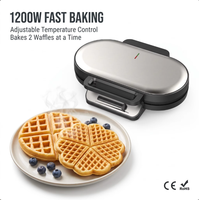 Machine à gaufres miniatures antiadhésive en forme de cœur à double plaque, portable, pour sandwichs, crêpes et petit-déjeuner, 1200W