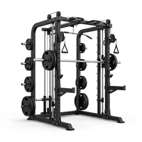 Rack de Squat Combo Premium Smith avec Rangement de Plaques, Rack Commercial Elite en Acier pour Usage Domestique, Câbles Robustes et Pile de Poids