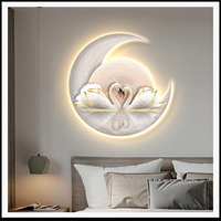 Art mural LED Swan Moon, impression animale ronde illuminée pour chambre à coucher, salon, hôtel, intérieurs romantiques contemporains
