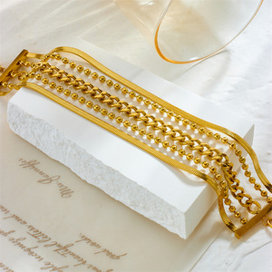 European American Style Multi Layer Titanium Steel Chain Wide Bracelet Gold Unisex Party Jewelry Geometric Design - Product Image 3