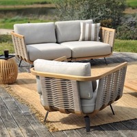 Ensemble de canapés d'extérieur en teck au design nordique, résistant à l'eau, aux UV et à la corrosion, en rotin PE pour patios et jardins