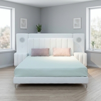 Cadre de lit rembourré moderne avec lampe de lecture LED et table de chevet, lit plateforme en tissu de luxe pour mobilier de chambre