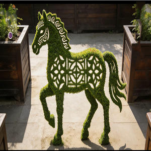 Sculpture de cheval en verdure artificielle, topiaire florale personnalisable pour jardin extérieur, centre commercial, décoration de l'année du cheval - Product Image 2