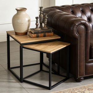 Customized Solid Wood <b>C</b>-Shaped Nesting Coffee <b>Table</b> Set Iron Frame Modern Design Durable Eco-Friendly Living Room Storage - Product Image 6