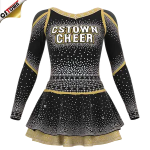 Custom Logo Skirts For Girls Cheer Leader Rhinestones Cheering Costume Designs Sexy Sublimation Cheer Uniform