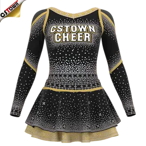 Jupes avec logo personnalisé pour filles Cheer Leader avec strass, conception de costumes Cheer uniforme de sublimation sexy