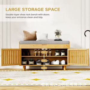 Custom-made rectangular double-layer wooden <b>storage</b> bench for entryway <b>shoe</b> changing, solid wood multi-purpose <b>storage</b> stool - Product Image 3