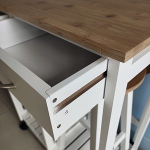 Tavolo pieghevole da cucina in legno con due sgabelli negozio sotto il carrello, <span class=keywords><strong>4</strong></span> rotelle, 2 <span class=keywords><strong>cassetti</strong></span> portaoggetti, rotondo, naturale - Product Image 4