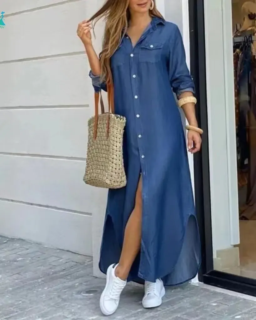 Women's Fashion Sexy Shirt Long Party Skirt wholesale Jeans Dress Elegant Maxi Plus Size Casual Summer vintage Dress Formal