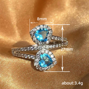 Anelli Q121 a forma di cuore con zirconi cubici per donna, anello di fidanzamento con gemma creativa in laboratorio, montatura a pavé, gioielli alla moda - Product Image 5