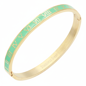 Bracciale a cerniera in acciaio inossidabile placcato oro turchese braccialetti moda 6mm di larghezza - Product Image 2