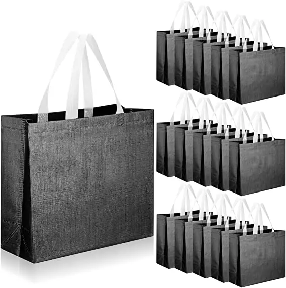 Многоразовая Подарочная Нетканая сумка для книг Ecofriendly, глянцевая черная металлическая Лазерная Нетканая сумка из переработанной ткани, сумки для покупок с логотипом