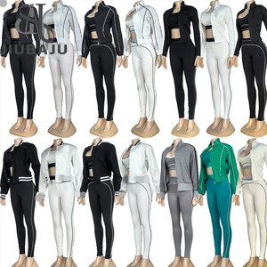 Invierno nueva moda deportes 3 piezas conjuntos mujer traje Patchwork manga larga bordado abrigo + chaleco + Pantalones chándal femenino - Product Image 1