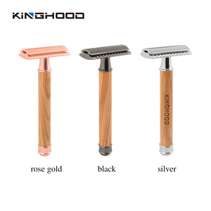 Pisau Cukur Pegangan Bambu, Pisau Cukur Keselamatan Kayu Balde Kembar Logam Ramah - Product Image 1